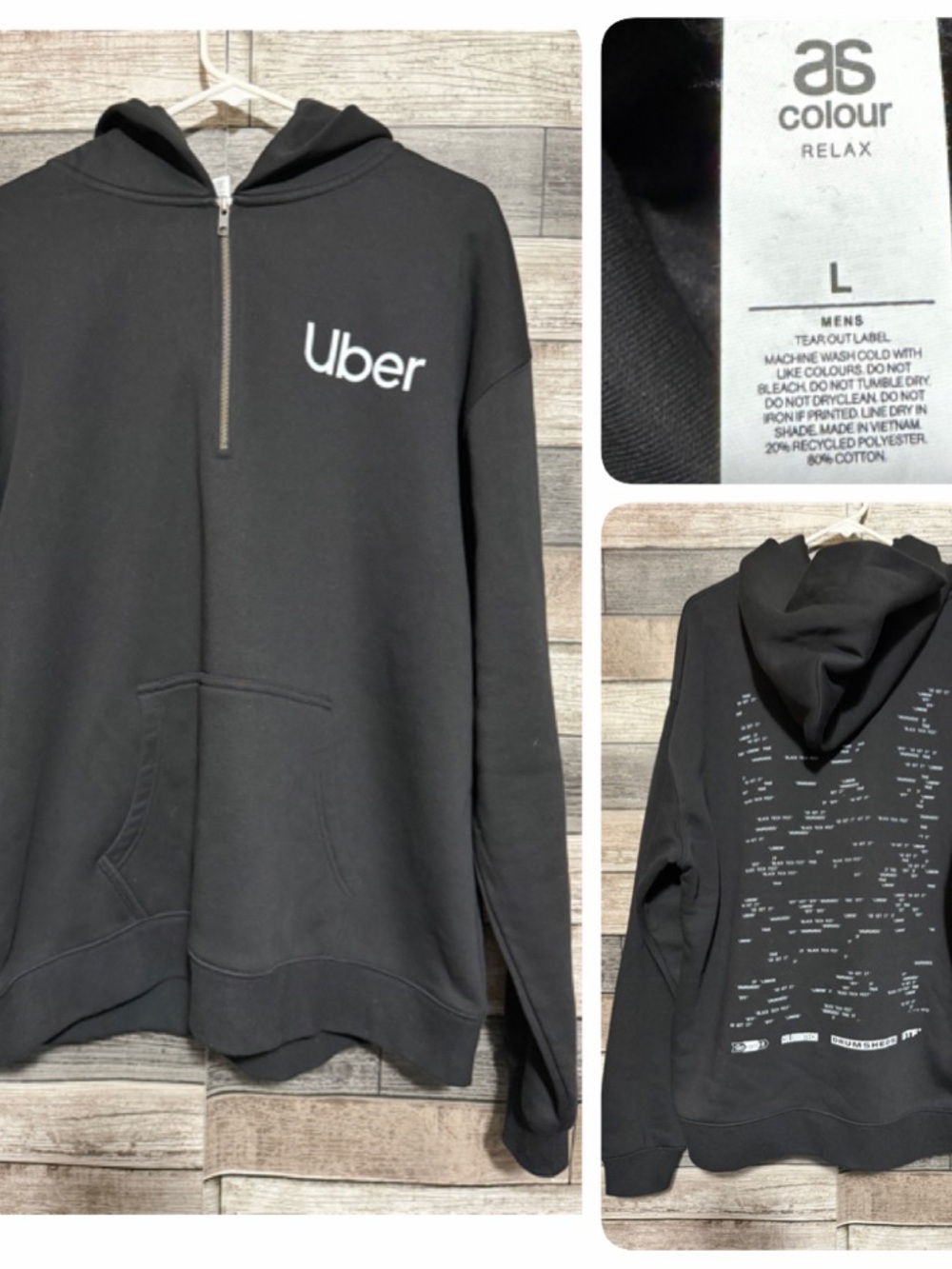 As Colour Relax Uber Hoodie Sweatshirt Men’s L Black Half Zip Pullover Fleece